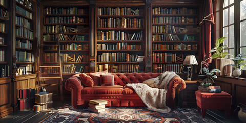 Home library HD 8K wallpaper Stock Photographic Image
