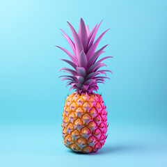 Whole pineapple with pink hues isolated on light blue turquoise background concept photo