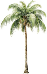 Obraz premium Coconut palm tree watercolor painting isolated on transparent background.