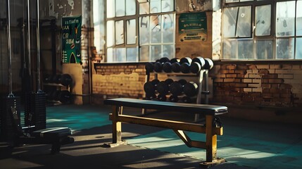 A placeholder on a gym bench or equipment station, with fitness gear and motivational posters...