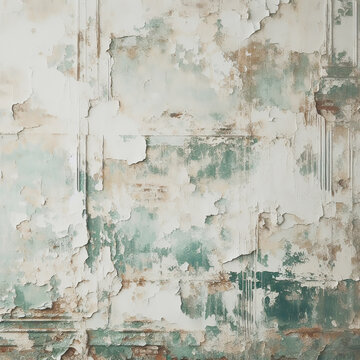 sfondo grunge di muro urbano rovinato decadente color verde rame ossidato ruggine bianco ecr&ugrave; fotografia stile vintage retr&ograve; dark horror film muschio abbandonato	