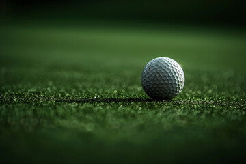 Obraz premium High contrast shot of golf ball textures against the smoothness of the green, a study in details and focus 