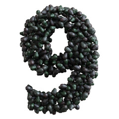 Alphabet made of avocado, number 9