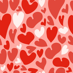 Matisse Red Hearts Organic Shapes Seamless Pattern in Paper Cut Style. Vector Abstract Contemporary Floral Elements for creating Posters, Covers and Postcards