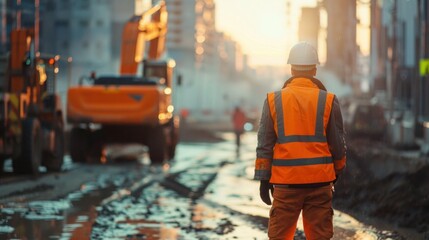 Workers in reflective clothing during work