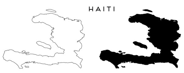 Haiti map outlined and black vector set