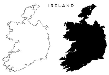 Ireland map outlined and black vector set