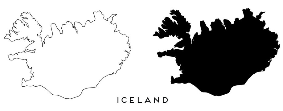 Iceland map outlined and black vector set