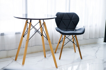Modern wood table and chair isolated