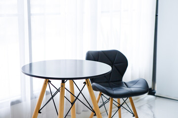 Modern wood table and chair isolated