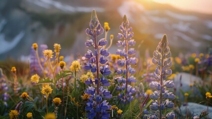 USA, Washington, Mount Rainier National Park, Mt. Rainier and flower m