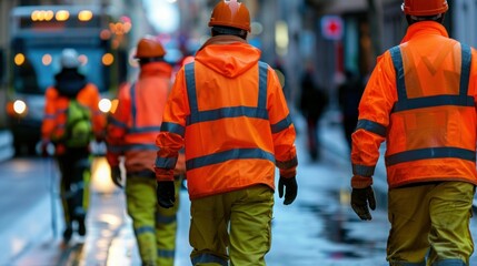 Workers in reflective clothing during work