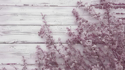 A close up of a bunch of pink flowers on a wooden surface