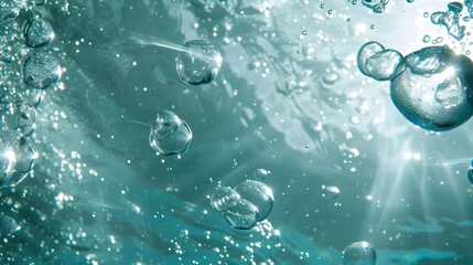 Ethereal underwater scene with glass-like disc shapes mimicking floating bubbles and mesmerizing