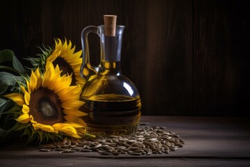 Naklejka premium Sunflower oil bottle. Nutrition summer. Generate Ai