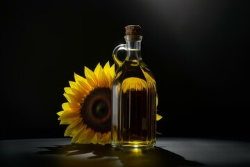 Naklejka premium Sealable Sunflower oil bottle. Nutrition summer. Generate Ai