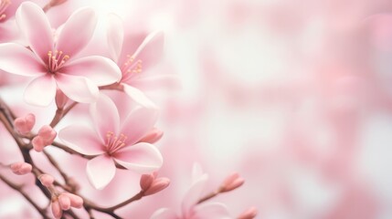 Fototapeta premium Design a fashion boutique s spring collection online banner with pink frangipani flowers softly blurred in the background.