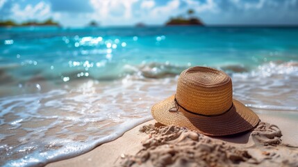  Hat on Tropical Beach. Generative AI
