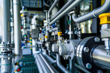 Fototapeta premium An industrial IoT setting with sensors and machinery networked for automated monitoring and production optimization.