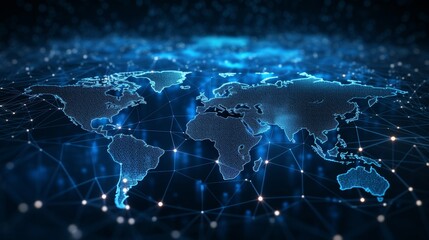 Fototapeta premium Design a virtual world map where digital binary code connects cultural and economic data across the globe.