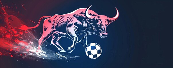 Design a logo for a new energy drink. It should be a bull with a soccer ball. Make it look strong, powerful, and energetic. Use bright and bold colors.