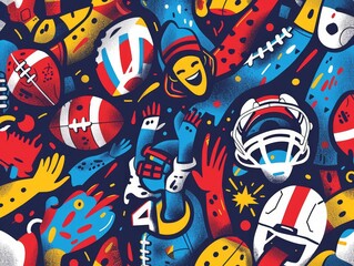Create a fun and lively illustration of a football game day