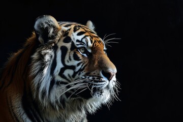 Obraz premium Tiger with a black background, also known as a Tiger, against a black backdrop, Ai generated