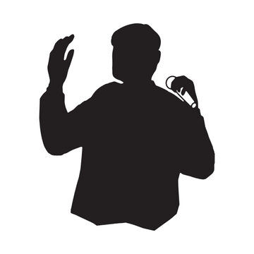 recommend clip art: マイクを持って演説するあるいは歌を歌う男性のシルエットイラスト　黒