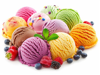 A colorful assortment of ice cream flavors and fruit toppings
