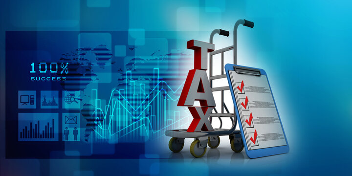 

3d illustration Tax in trolley 