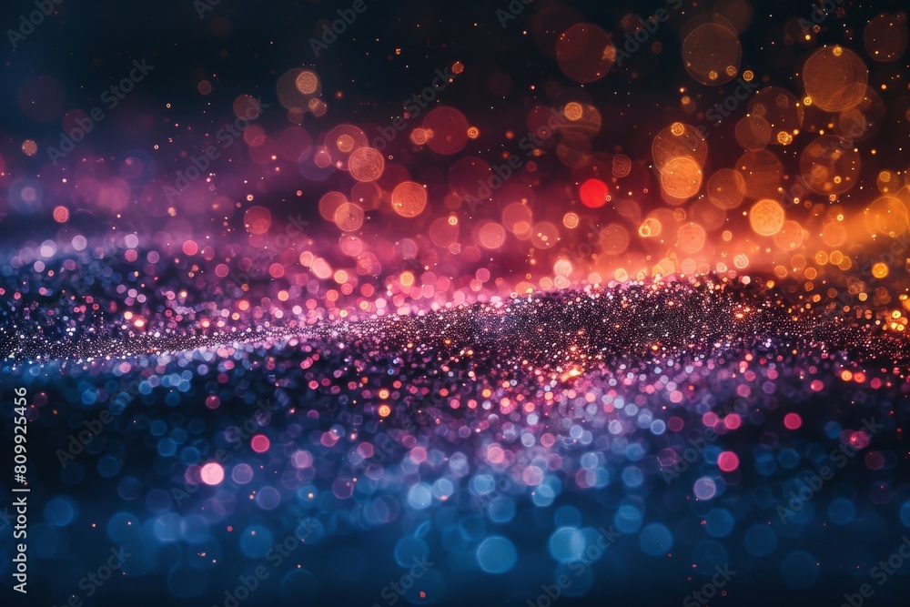 Poster an entrancing visual of abstract bokeh with textured sparkling effect in gradients of orange, pink, 