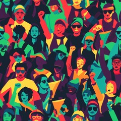 A crowd of people with different colored faces. Suitable for diversity and multicultural concepts