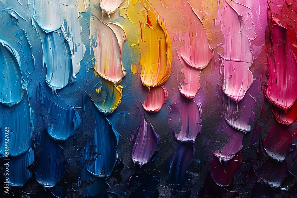 Aufkleber a vibrant, textured array of colorful paint strokes on canvas, depicting an abstract rainbow gradien