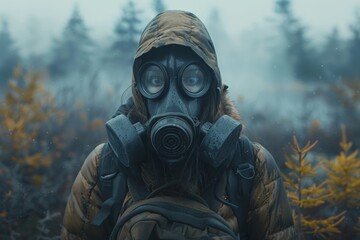 The back view of a person in winter clothing highlights the act of facing a snow-covered forest alone, suggesting a deep connection with nature