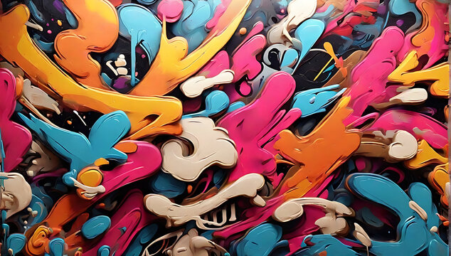 Fototapeta Vibrant colors design of abstract graffiti texture, a mix of abstract text and graffiti, background wallpaper style, 