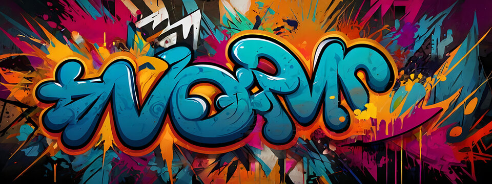 Fototapeta Vibrant colors design of abstract graffiti texture, a mix of abstract text and graffiti, background wallpaper style, dark theme 