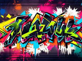 Vibrant colors design of abstract graffiti texture, a mix of abstract text and graffiti, background wallpaper style, splashing