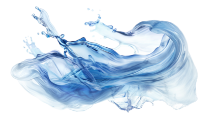 Water splash isolated, water waves on transparent background , cut out.