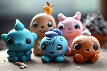 Vibrant array of adorable, colorful cartoon toy creatures displayed with a blurred background