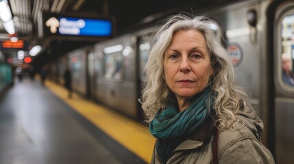 Obraz na płótnie Canvas Portrait of older woman in the subway