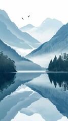 Generate a concept art of a mountain lake in the style of Caspar David Friedrich