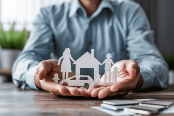 Concept of family  home and car insurance