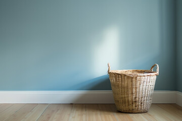 Laundry basket against a clean empty room 