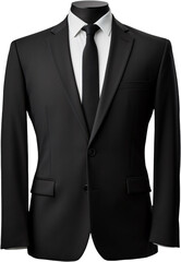 male formal black suit mockup on transparent background