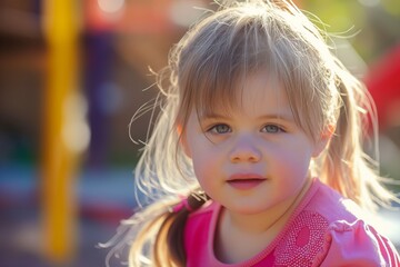White caucasian girl with down syndrome on playground