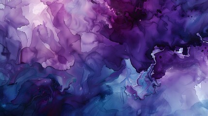 An abstract watercolor composition with deep purples and electric blues creating a dream-like...