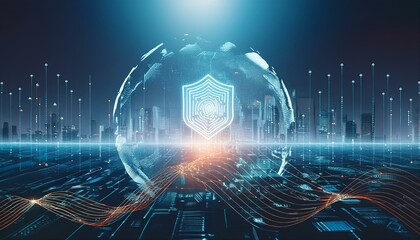 Obraz premium futuristic visualization illustrating a global data network secured by advanced quantum technology, rendered in a sleek and minimalist digital style