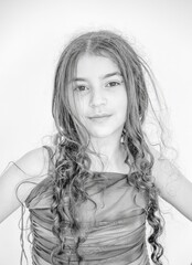 High resolution studio portrait image of a single beautiful Caucasian 11 year old girl- Israel