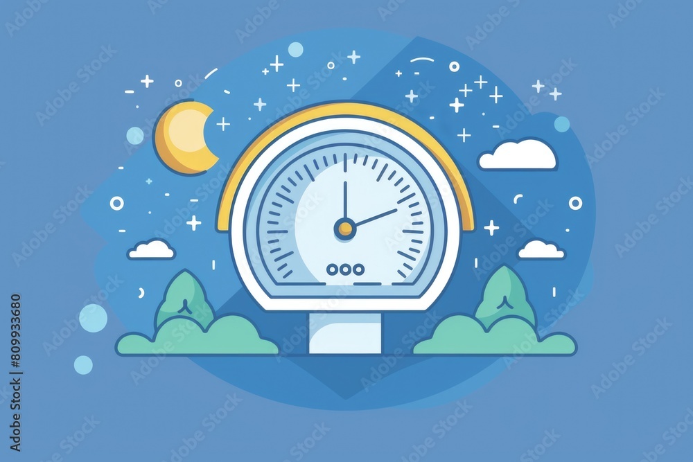 Poster a clock on a pole in the sky, suitable for time management concepts