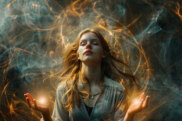 Telekinesis and Mystic States of Mind: Woman in a Magical State with Supernatural Powers